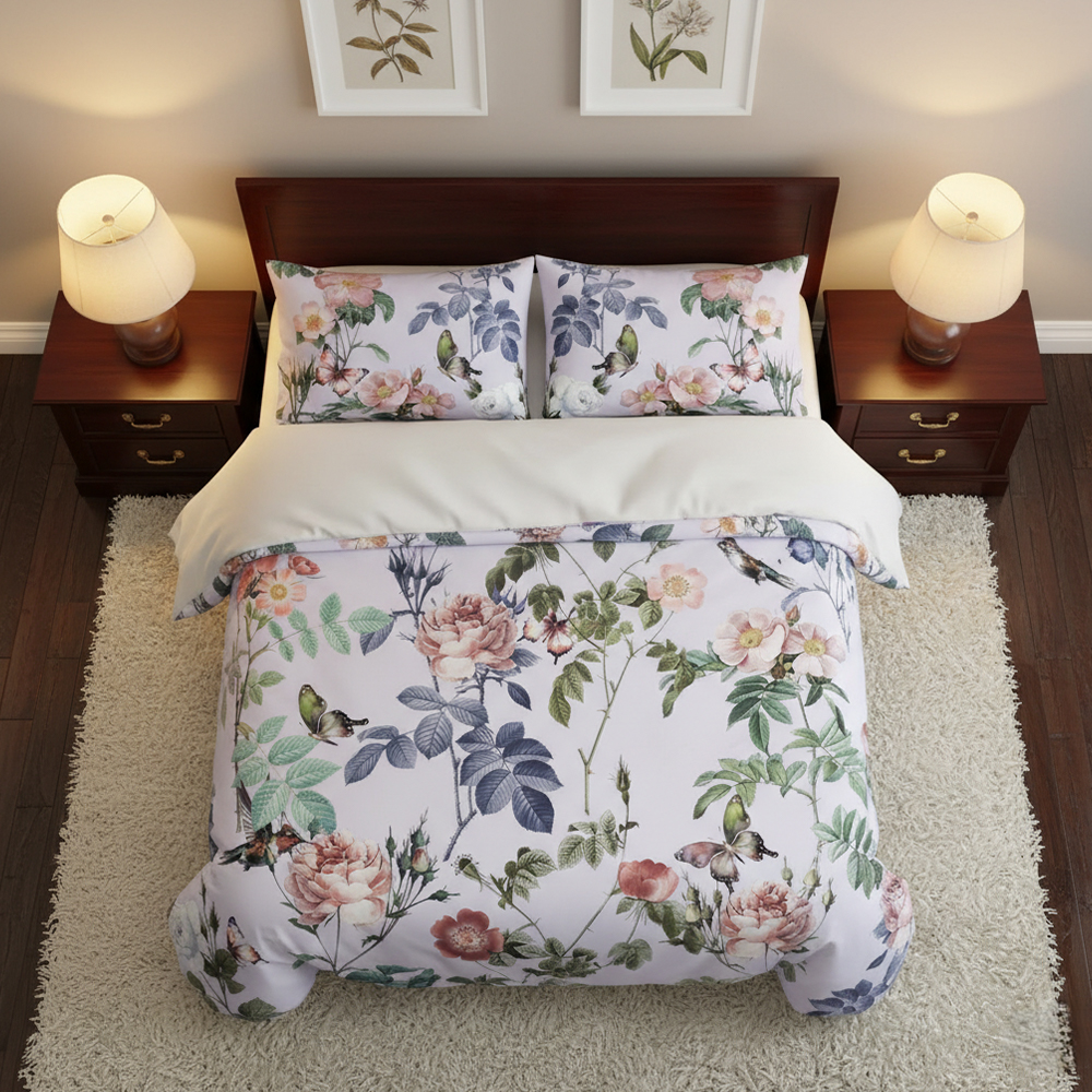 Cathy Vintage Floral & Bird Print Moderni pussilakana Pussilakanat vuodevaatteet setti