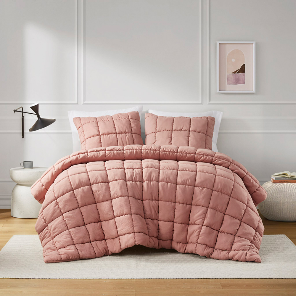 Miya Grid tikattu Pom Pom Puffy -peittosetti