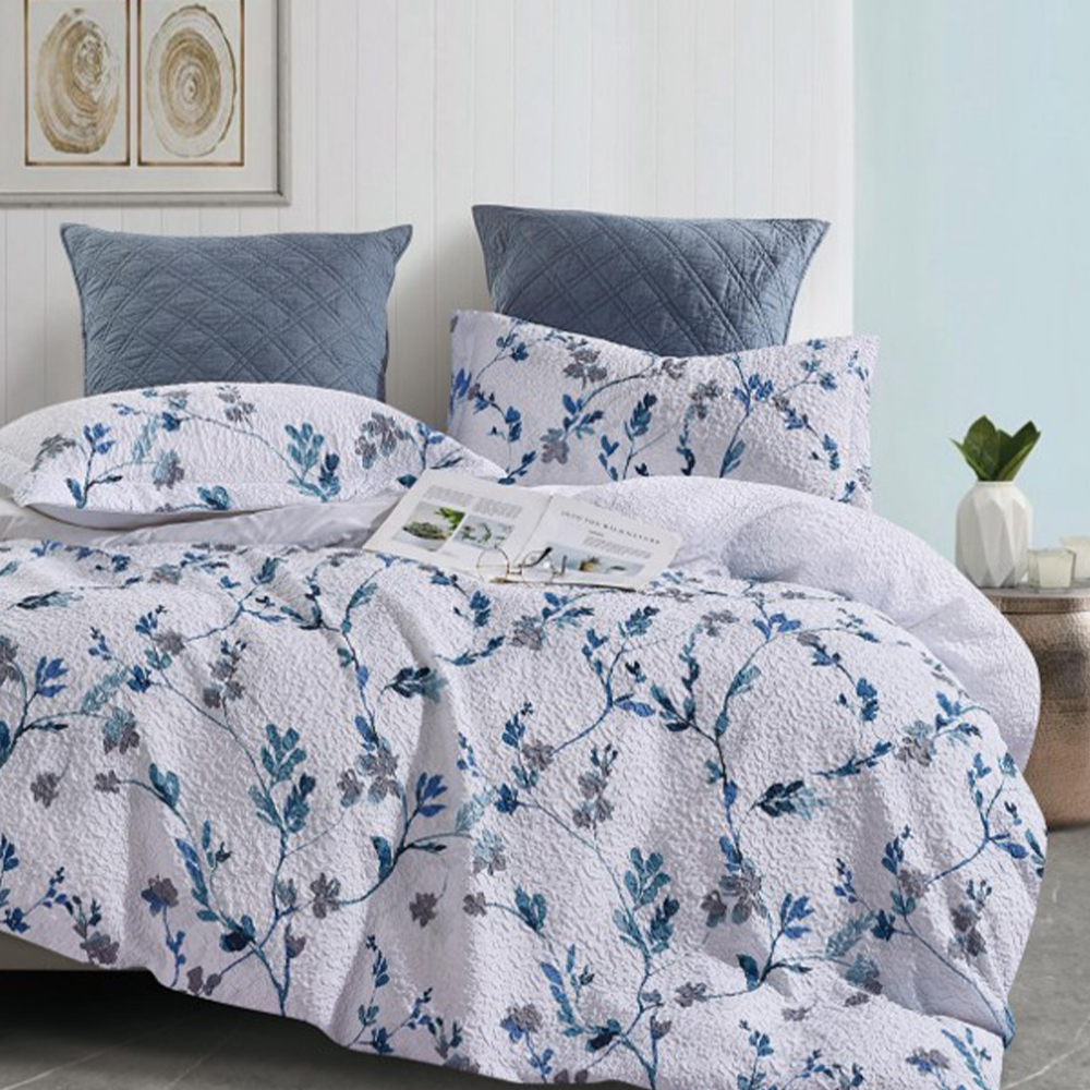 Margot Textured Botanical Kukkaprintti Seersucker Pussilakana Pussilakana Setti Vuodesetti
