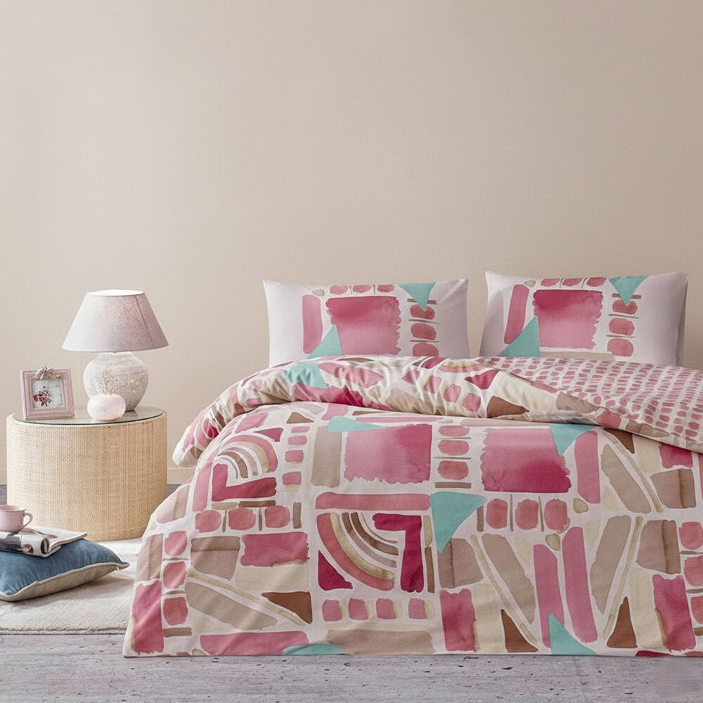Armando Watercolour Geometric Reversable Print Pussilakanat Pussilakanat vuodevaatteet setti