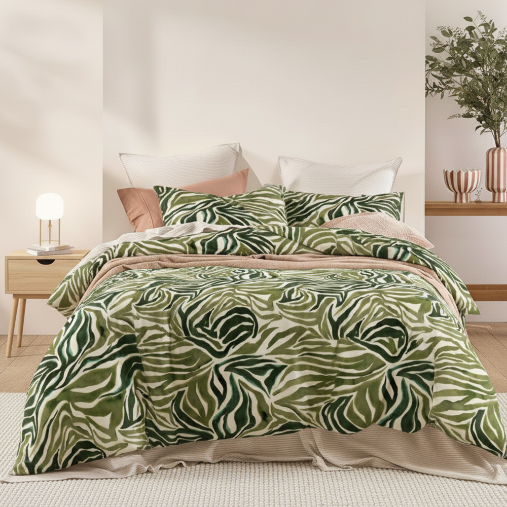 Green Leaf Prints Puhdas mikrokuitupuuvilla painettu pussilakana Pussilakana Setti Vuodesetti