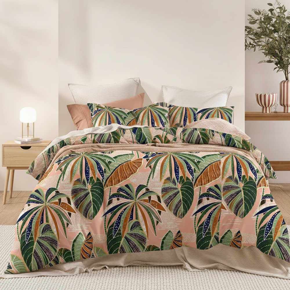 Maidstone Nature Leaf Prints Pure Microfiber Cotton Printed Pussilakana Pussilakana Setti Vuodevaatteet