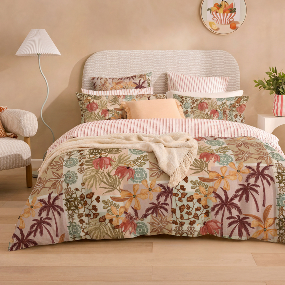 Summer Palm Prints Pure Microfiber Cotton Printed Pussilakana Pussilakana Setti Vuodevaatteet setti
