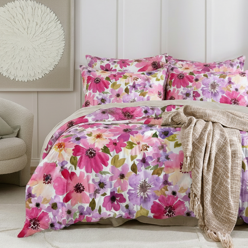 Helensvale Watercolour Botalical Floral Prints Pure Microfiber Cotton Printed Pussilakana Pussilakana Setti Vuodesetti